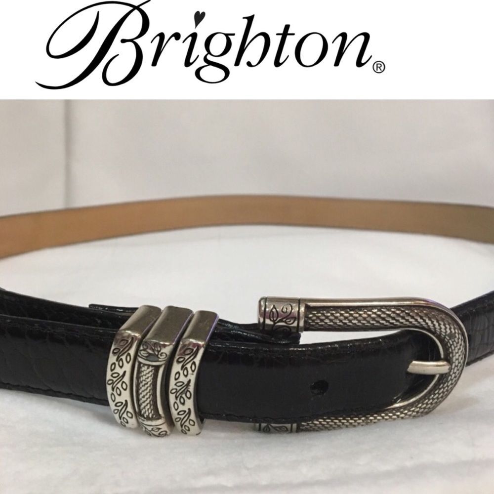Brighton Black Leather & Silver Belt M/L 32